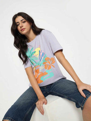 Madame Cotton Tropical Print Mauve T-shirt