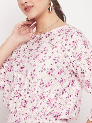 Madame Pink Elasticated Waist Cotton Floral Top