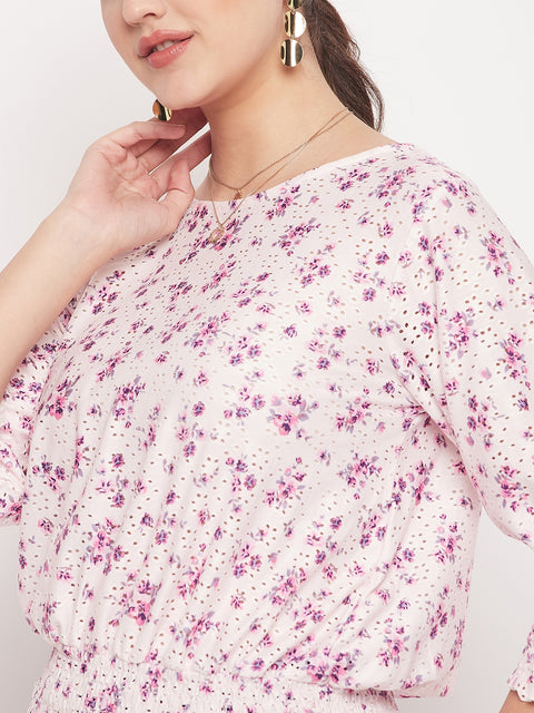 Madame Pink Elasticated Waist Cotton Floral Top