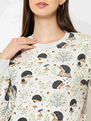 mSECRET Allover Printed Ecru Colour Sweatshirt