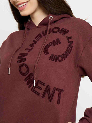 Madame Typograpy Print Hooded Brown Sweatshirt