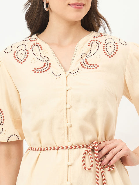 Madame Beige Viscose-Cotton-Linen Blend Dress
