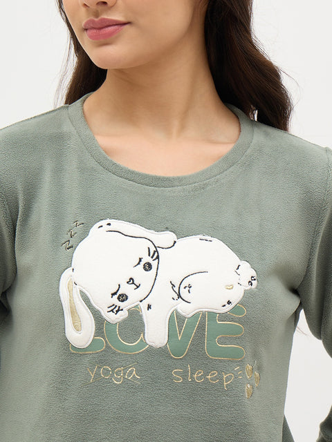 mSECRET Sage Green Printed Night Suit