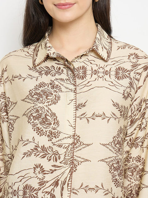 Madame Beige Rayon-Nylon Printed Shirt