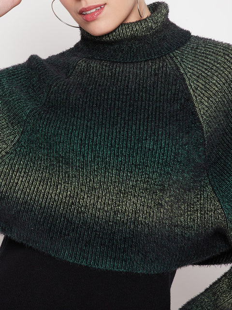 Madame Turtleneck Full Sleeve Gradient Green Sweater