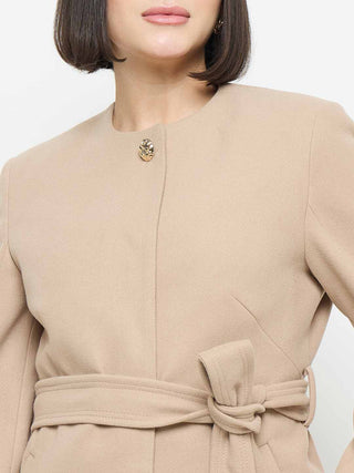 Madame Beige Belted Long Coat