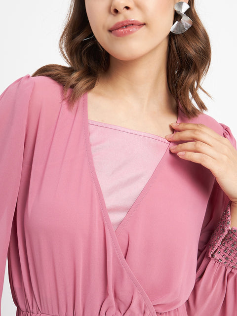 Madame Elasticated Hem Pink Wrap Crop Top