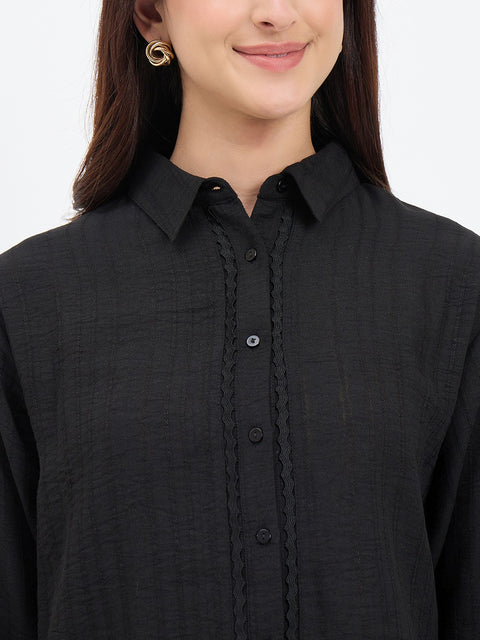 Madame Black Textured Solid Shirt