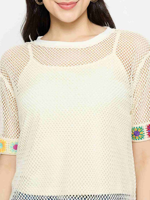 Madame Embroidered Semi Sheer Two Piece Ivory Top