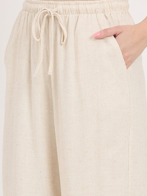 Madame Beige Rayon Linen Palazzo Trousers