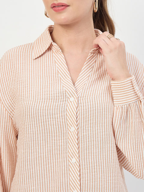 Madame Beige Ruched Sleeve Full Sleeve Shirt