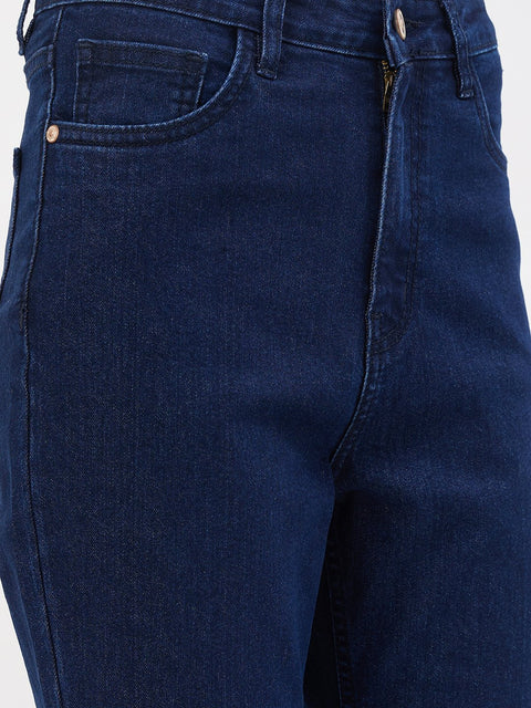 Madame Dark Blue Cotton Flared Jeans