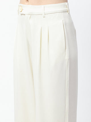 Madame Pleat Detailed Off White Gurkha Trousers