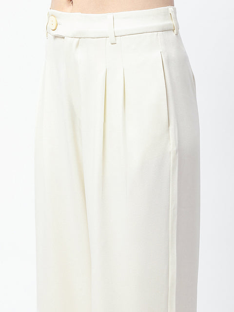 Madame Pleat Detailed Off White Gurkha Trousers