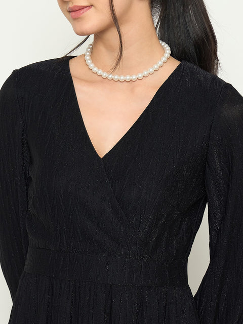 Madame Cinched Waist Fit and Flare Black Maxi Dress