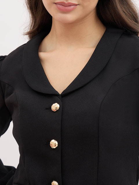 Madame Black Lapel Neck Co-ord Set