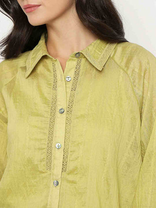 Madame Textured Nylon Blend Cyber Lime Full Sleeve Shirt