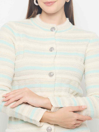 Madame Striped Button Up Off White Cardigan