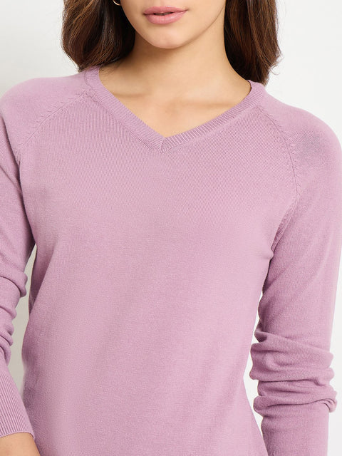 Madame V Neck Solid mauve Sweater