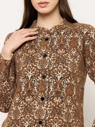 Madame Printed Brown Cardigan with Buttons