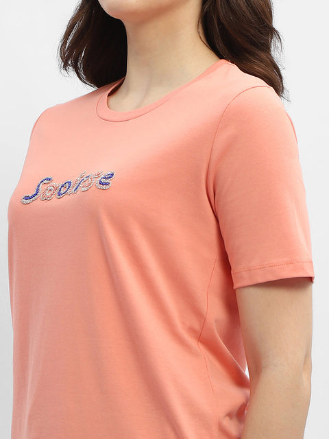 Madame Typography Salmon Cotton T-Shirt