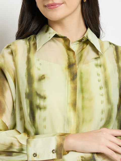 Madame Green Tencel Nylon Blend Printed Shirt
