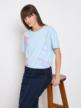 Madame Front and Back Printed Light Blue Sinker Tshirt