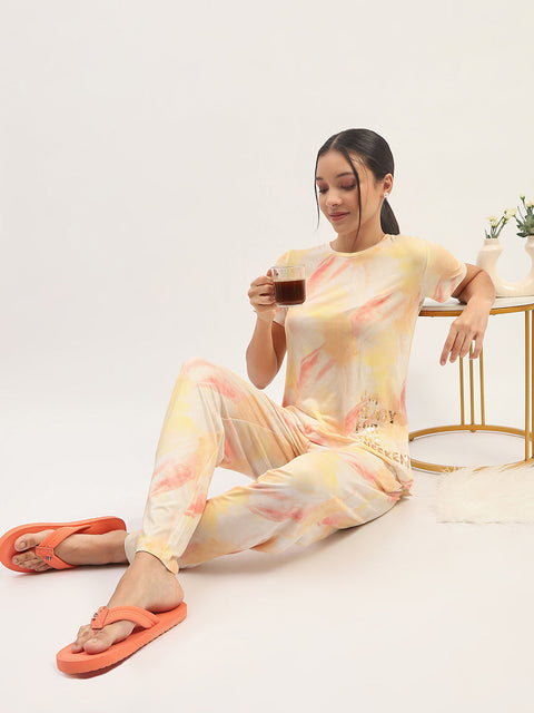 mSECRET Typography Detailing Yellow Top with Printed Pyjama and Shorts