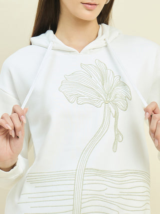 Madame Printed Cotton Blend White Sweatshirt