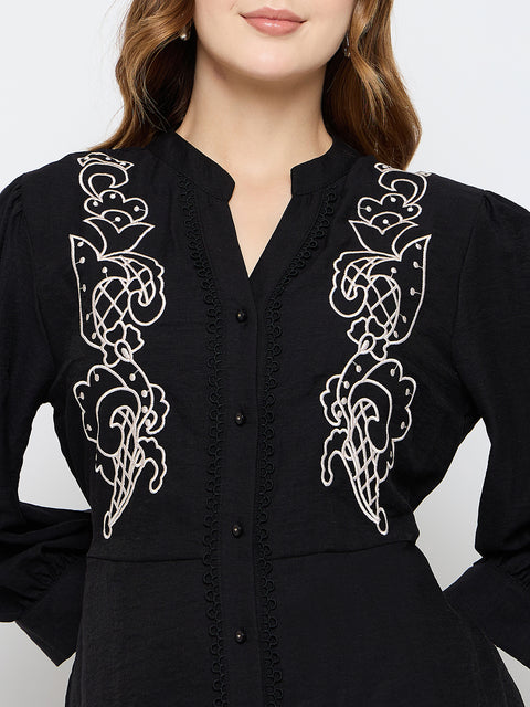 Madame Embroidered Rayon Blend Black Top