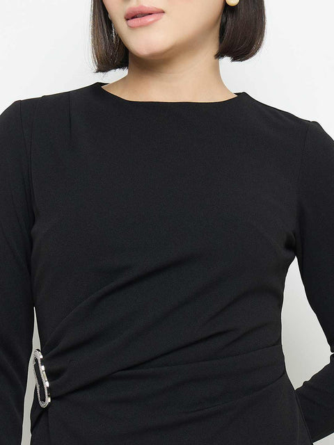 Madame Side Buckle Detail Black Mini Dress