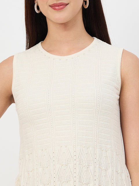 Madame Beige Scallop Hem Cotton Knit Top