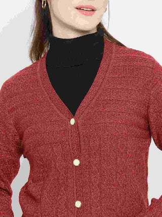 Madame Red V-Neck Cardigan with Buttons