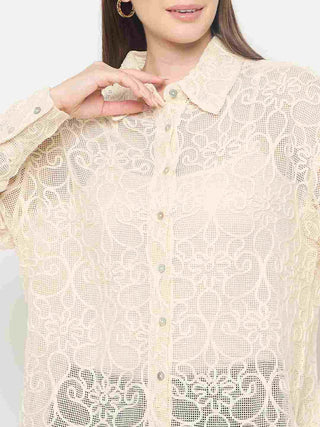 Madame Dori Embroidered Off White Cotton Shirt