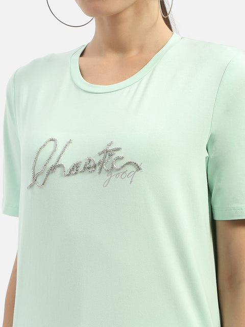 Madame Typography Mint Crew Neck T-Shirt