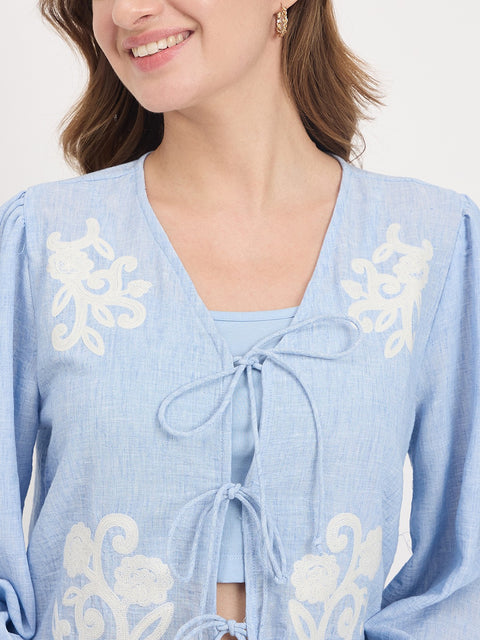 Madame Blue Embroidered Frill Co-ord Set