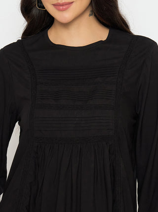 Madame Ruched Detail Black Viscose Top