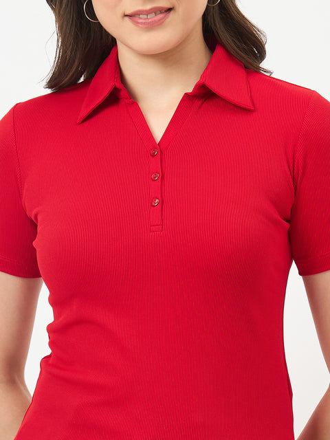 Madame Red Half-Sleeve Slim-Fit T-Shirt