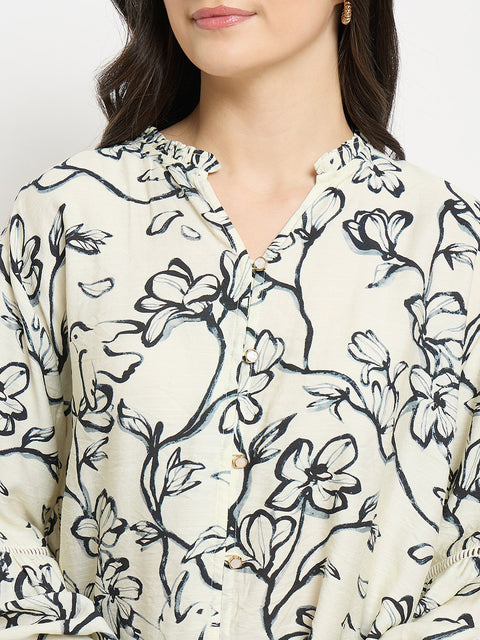 Madame Black Rayon Blend Printed Top