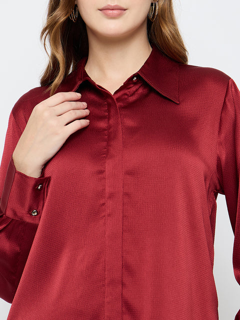 Madame Solid Red Satin Shirt