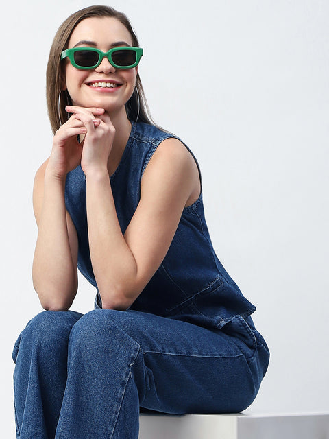 Madame Pintuck Detailed Top and Straight Trousers Mid Blue Co-ord Set