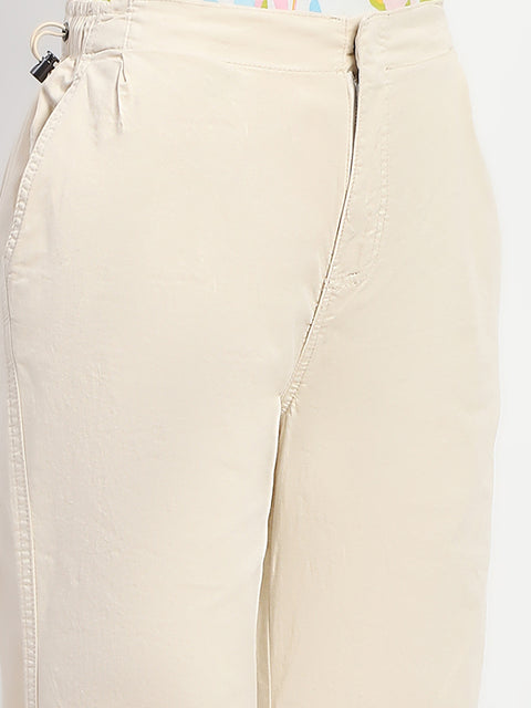 Madame Relax Fit Off White Cotton Joggers