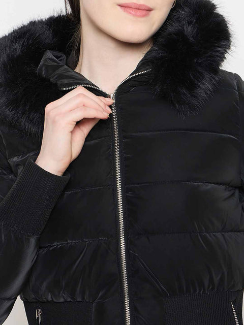 Madame Faux Fur Hood Black Puffer Jacket