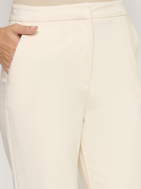 Madame Cotton Blend Slim Fit Beige Trousers