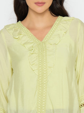 Madame Frill Neck Cool Matcha Viscose Blend Top