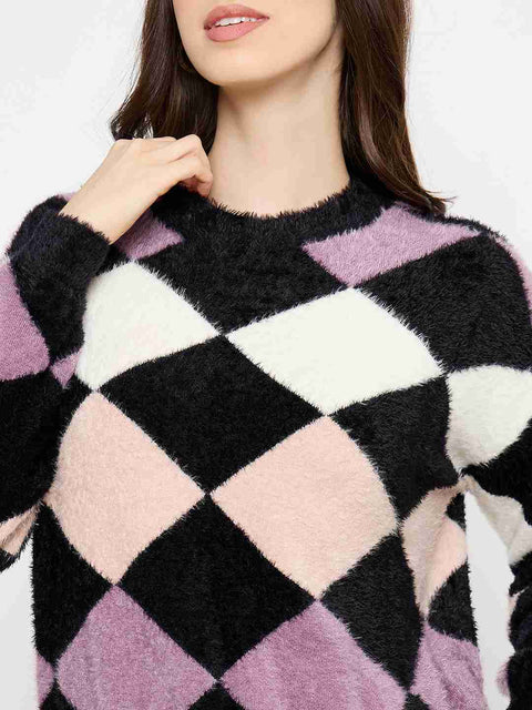 Madame Geometric Print Black Sweater