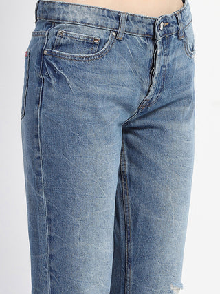 Madame Crushed Ripped Blue Straight Denim
