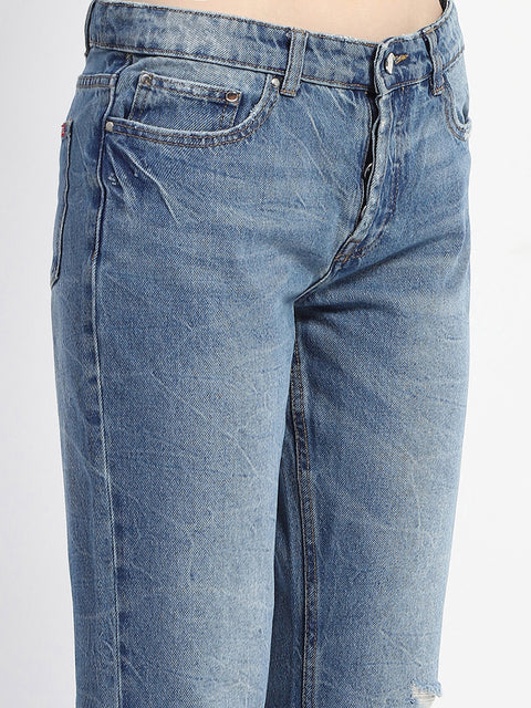 Madame Crushed Ripped Blue Straight Denim