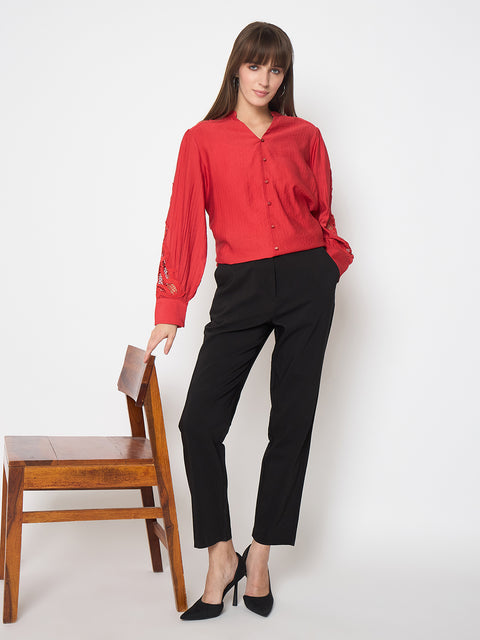 Madame Alex Waist Belt Detail Solid Black Trousers
