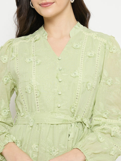 Madame Floral Applique Belted Short Dress